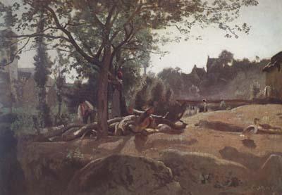 Jean Baptiste Camille  Corot Paysans sous les arbres au soleil levant (mk11) oil painting image